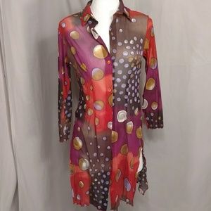 Wild Polka Dot Tunic Shirt Fine Mesh Mod Semi Sheer by Atika SzSee Measurements
